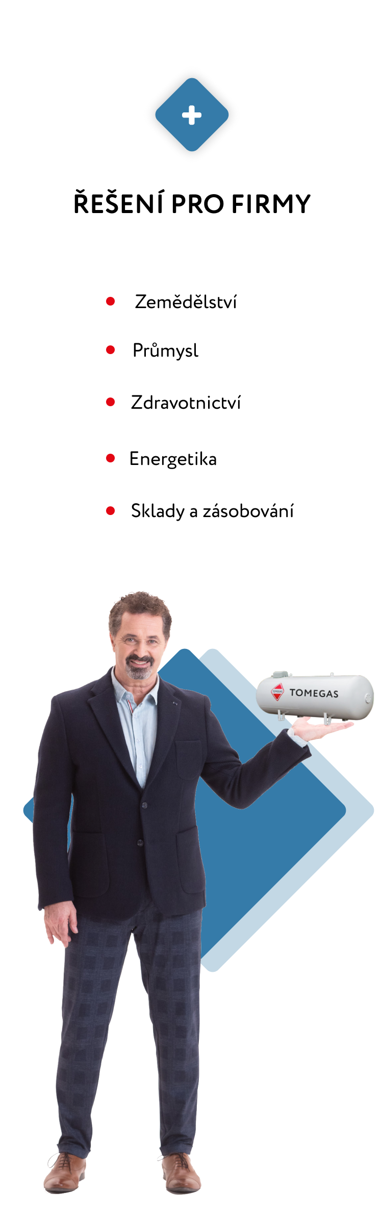 Banner společnosti TOMEGAS s Martinem Dejdarem a levitujícím zásobníkem na propan